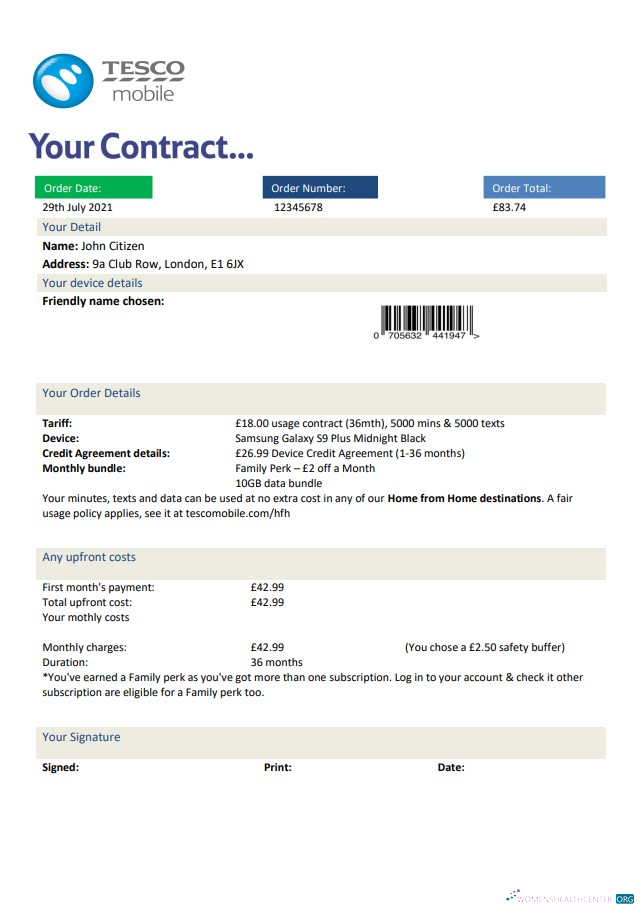 download download United Kingdom Tesco Mobile utility bill template in Word and PDF format PDF template PDF template